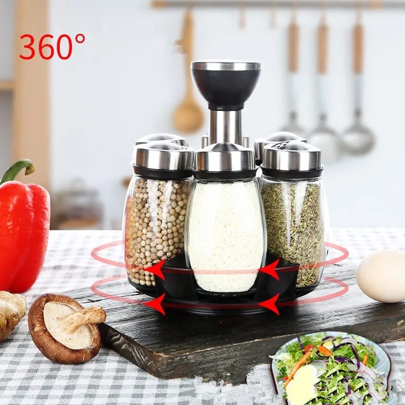 Rotating Seasoning Glass Jar Storage Set
