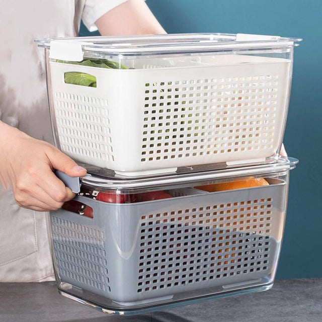 3.5L Double Layer Refrigerator Freshness Storage Box /Drain Basket Kitchen/ Vegetable Washing Basket