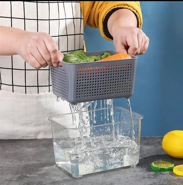 3.5L Double Layer Refrigerator Freshness Storage Box /Drain Basket Kitchen/ Vegetable Washing Basket