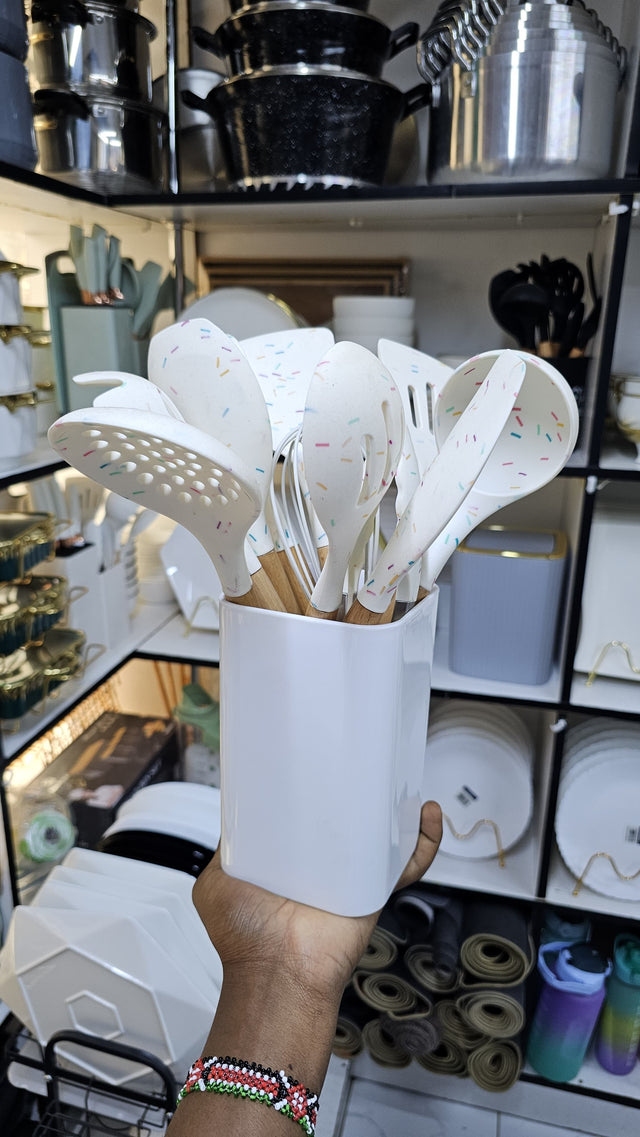 Unique white marble silicone spoon set