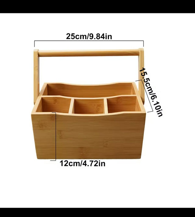 Portable countertop/kitchen cutlery organizer with handle.