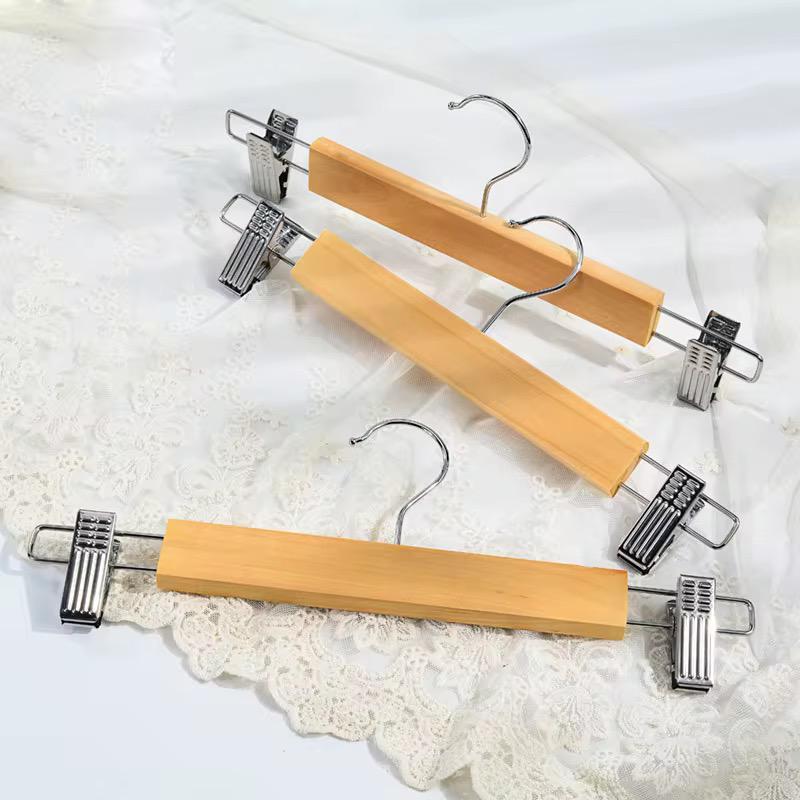 High Grade Natural Wooden Hangers Skirt Pants Hangers with Clips and 360° Swivel Hook, Heavy Duty Jeans Hangers, Skirt,Trousers,kids clothes, Closet Organizer with Trousers Clips5pcs