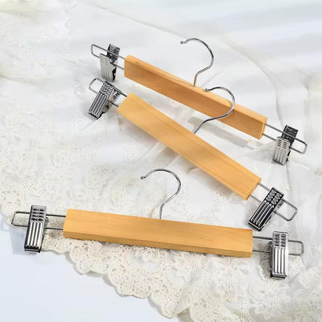 High Grade Natural Wooden Hangers Skirt Pants Hangers with Clips and 360° Swivel Hook, Heavy Duty Jeans Hangers, Skirt,Trousers,kids clothes, Closet Organizer with Trousers Clips5pcs