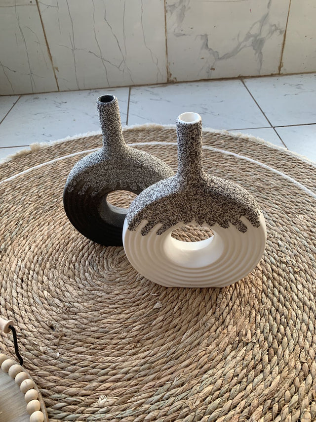 Ceramic Donut Vase, 12 inch Flower Vase for Home Decor, Round Matte Textured Vase