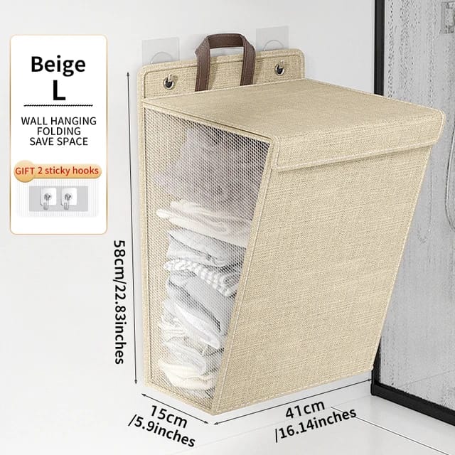 Foldable Adhesive Laundry Basket Hamper With Handle and Stickers