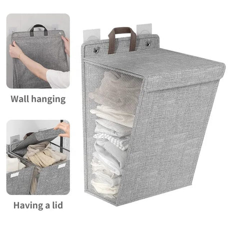 Foldable Adhesive Laundry Basket Hamper With Handle and Stickers