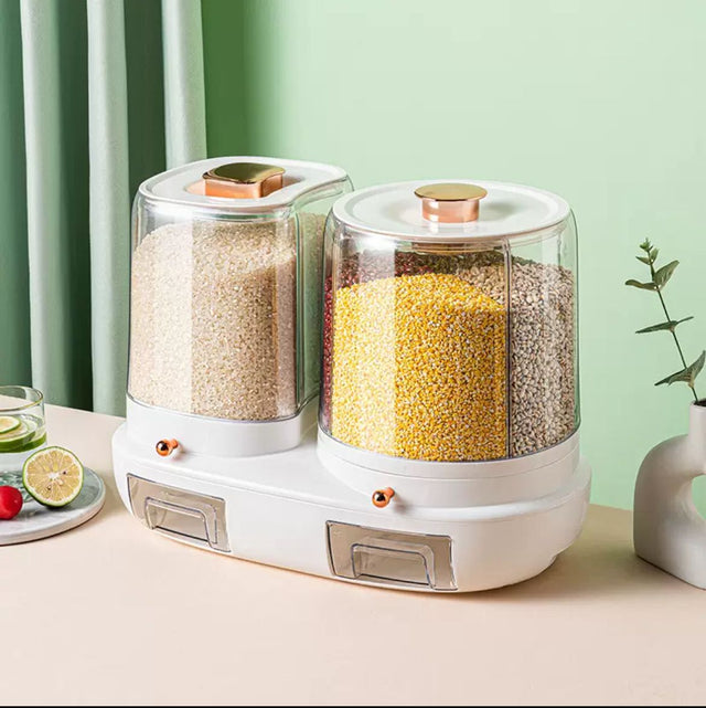 Rotatable grain storage box with compartments