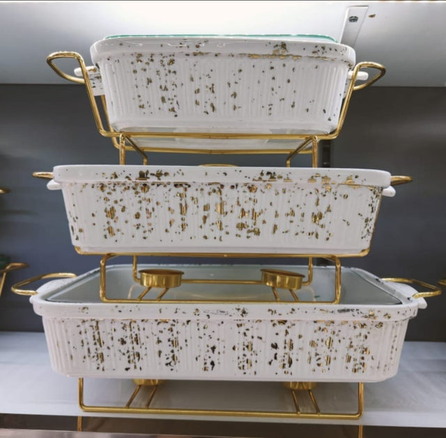 White gold Ceramic chaffing dish