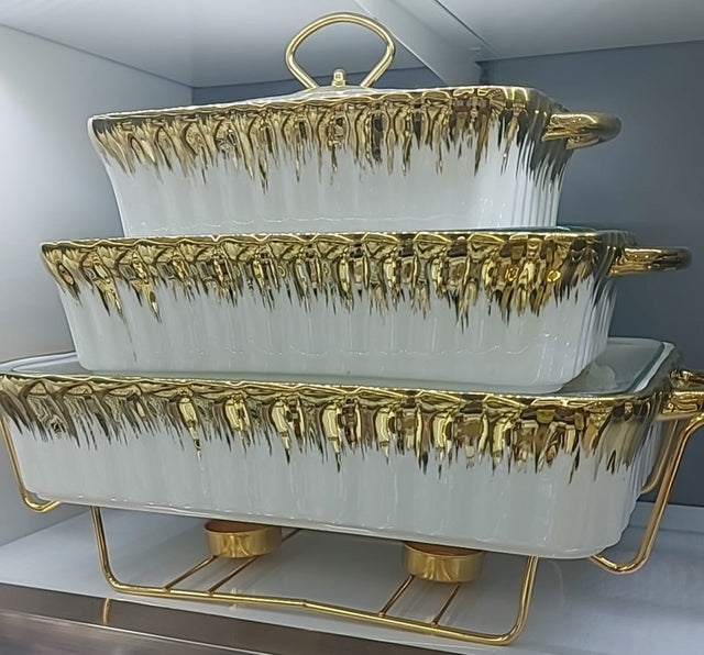 White gold Ceramic chaffing dish