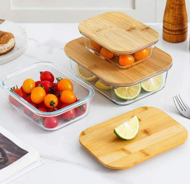 glass bowl storage containers with bamboo lid