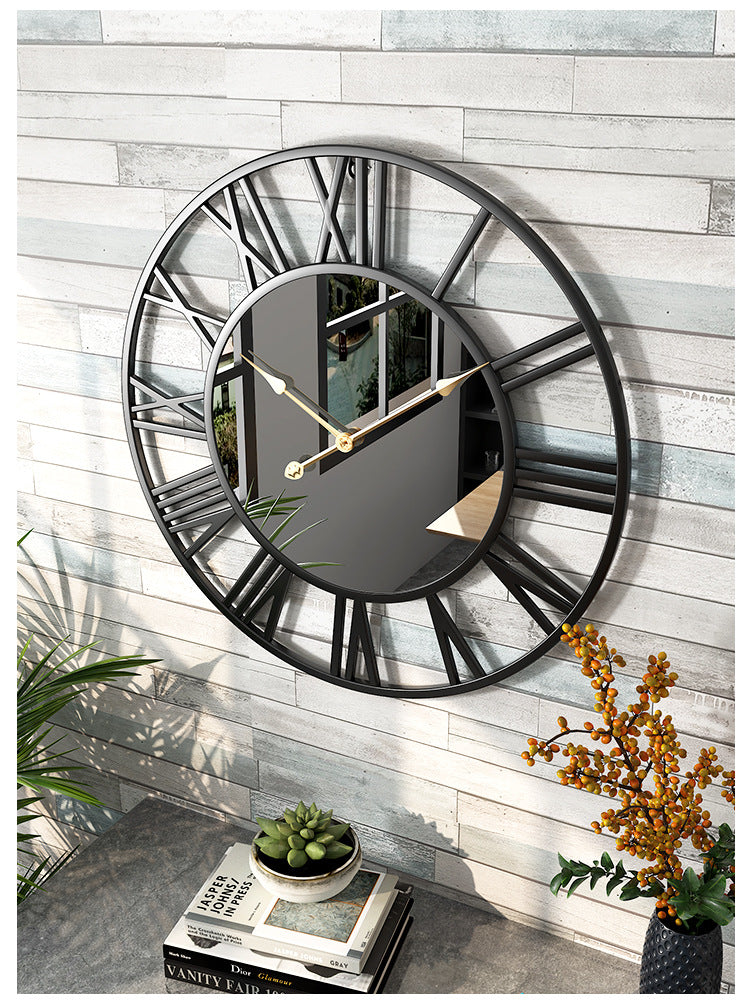 Large Modern Metal Wall Clock Rustic Silent Horloge Murale Battery Operated Roman Numerals Clocks for Home Living Room Bedroom Kitchen Wall Decor 50cm