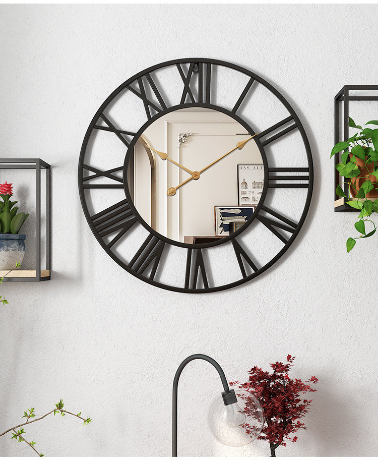 Large Modern Metal Wall Clock Rustic Silent Horloge Murale Battery Operated Roman Numerals Clocks for Home Living Room Bedroom Kitchen Wall Decor 50cm