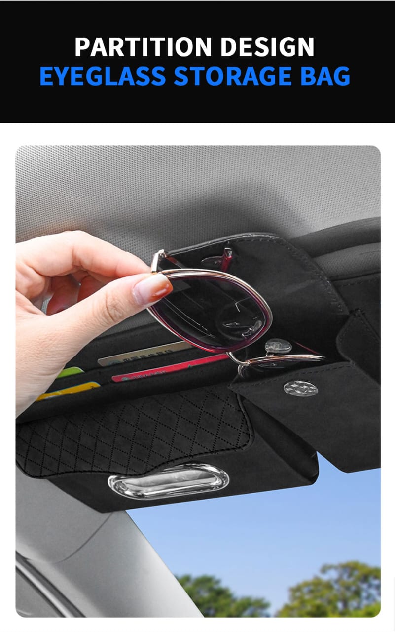 Multifunctional car Sun visor organizer storage bag with tissue Holder,pen holder, glasses case,documents holder