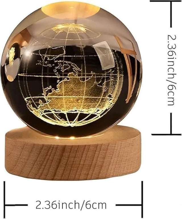 Earth Crystal LED Ball Night Lamp Warm Light - Compact USB Wall Charger 5V1A Output 1 For Birthday Christmas Astronomy Space Gifts For Boys Girls (Crystal Earth) 3D