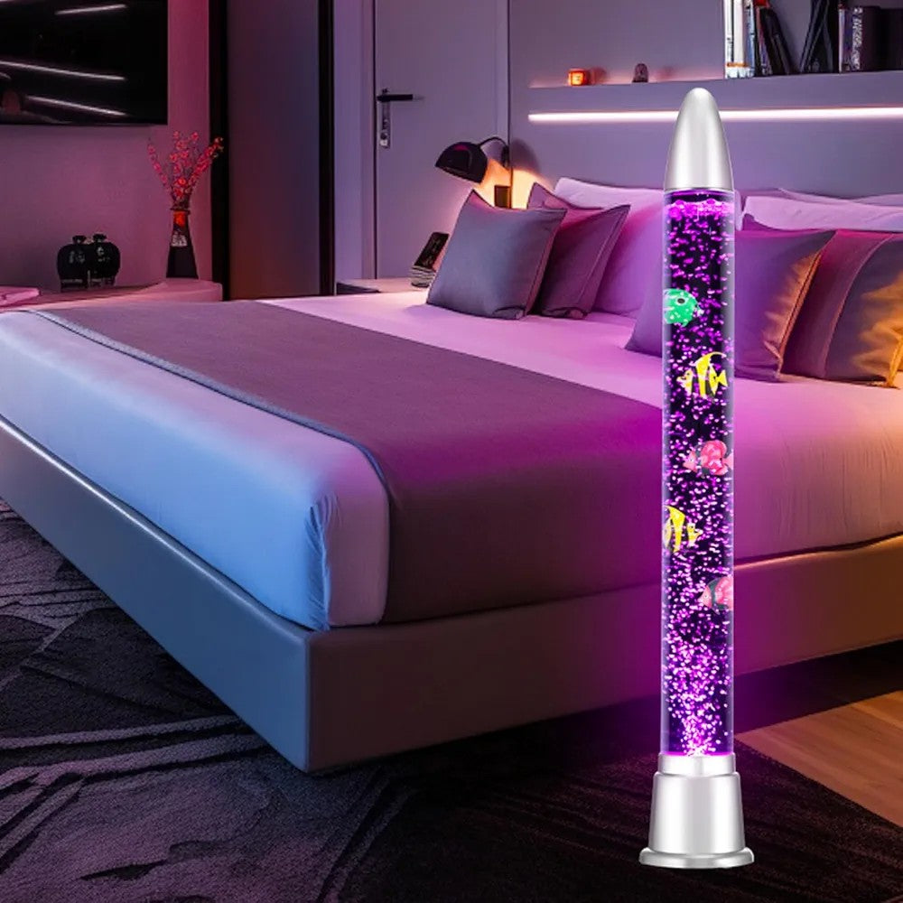 LED Deco Water Bubble Fish Tube Floor Lamp with 7 Color Changing Light Effects & 3 plastic Fish, electric Aquarium fish Tank Night Light Stress Relief Calming Sensory Lamp for Autism ADHD
