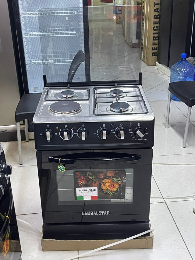 Black 60*60 Globalstar JET 3+1 standing cooker with electric oven