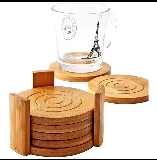 Round Bamboo Coaster Set 6PCS