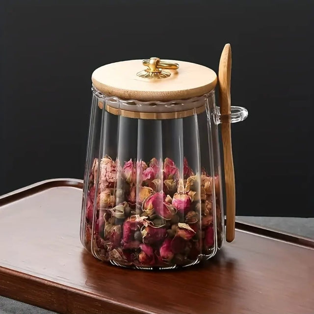 Glass Storage Jar with bamboo Lid/Spoons