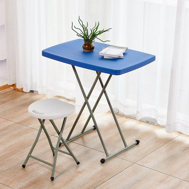 Adjustable Height Snack Table for Home Camping Picnic Party, Blue and stool