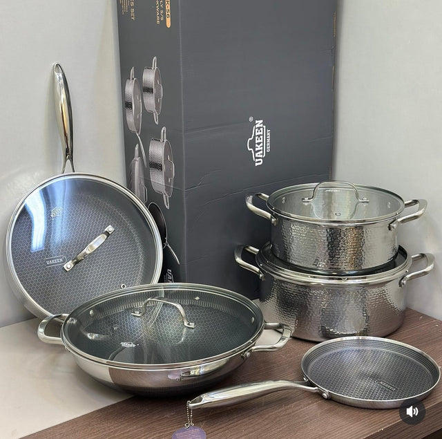 Premium High quality Tripply S/S Stainless steel cookware set with Hammered Patterned design