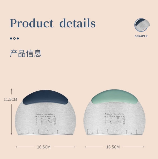Pro Dough Pastry Scraper/Cutter/Chopper Stainless Steel Mirror Polished with Measuring Scale
