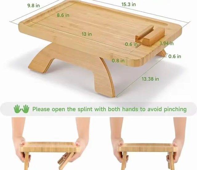 Foldable Bamboo Sofa Armrest Tray with Tablet & Phone Holder