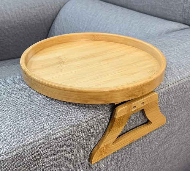 Round Bamboo Sofa Armrest Tray Table