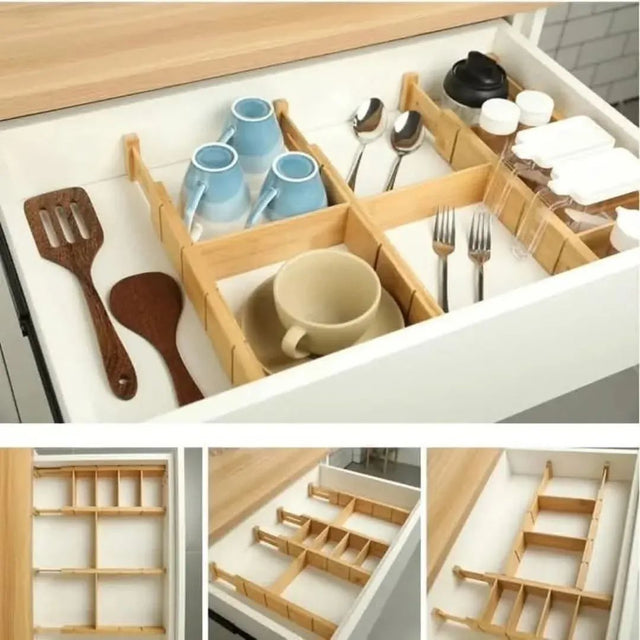 4PCS Adjustable Bamboo Drawer Dividers with Inserts