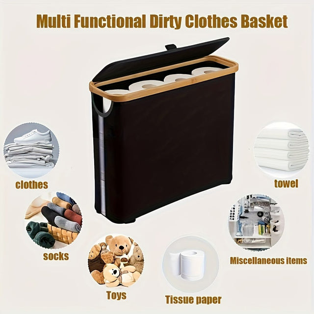 Bamboo Lid Slim Storage Basket 45×35×15cm