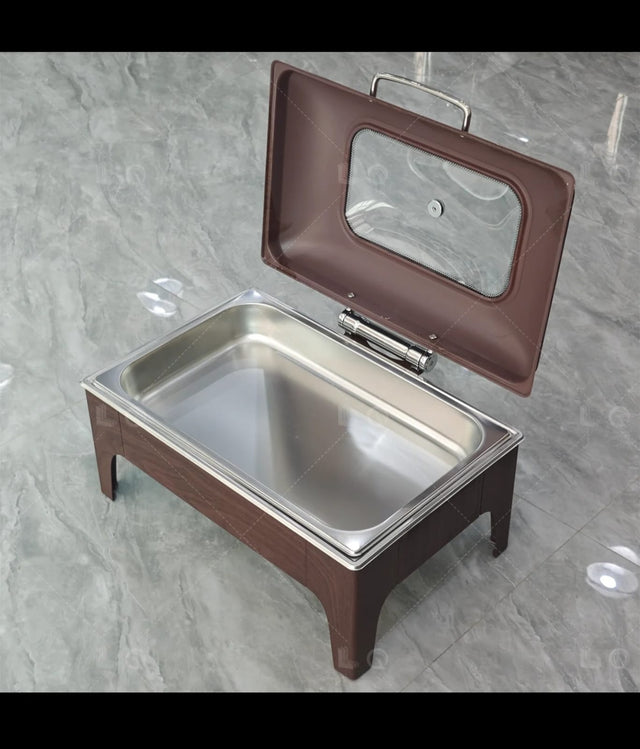 Luxury 9L Rectangular Chafing Dish – Wooden Brown Finish