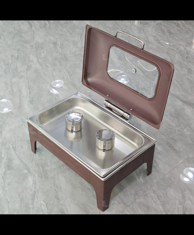 Luxury 9L Rectangular Chafing Dish – Wooden Brown Finish