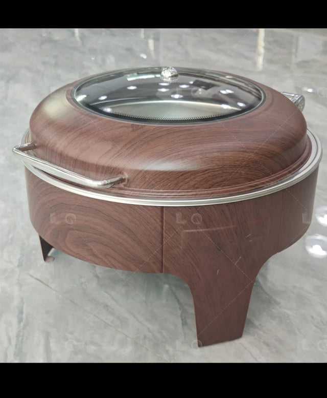 Luxury 6L Round Chafing Dish – Wooden Brown Finish