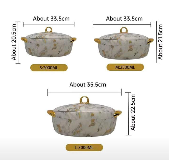 Marble Gold Insulated Hotpot Casserole Set — 3 Piece