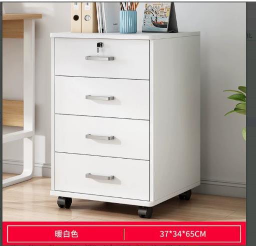 White Wooden Multi-Purpose Cabinet with Lock and Wheels — 37x34x65cm
