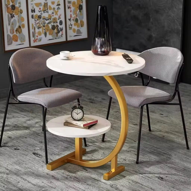 Double Layer C Shape Side Table | Gold Frame Marble Coffee Table Kenya