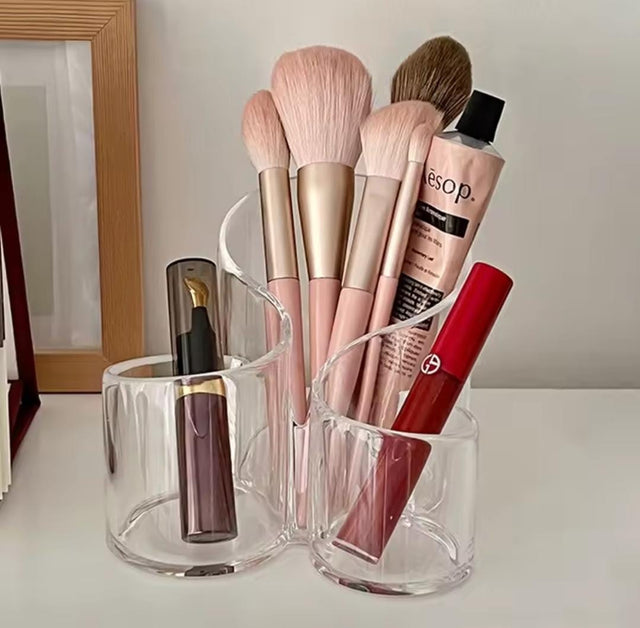 Clear Acrylic Makeup Brush Holder 3-Compartment Organizer