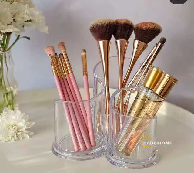 Clear Acrylic Makeup Brush Holder 3-Compartment Organizer