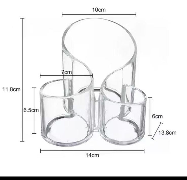 Clear Acrylic Makeup Brush Holder 3-Compartment Organizer