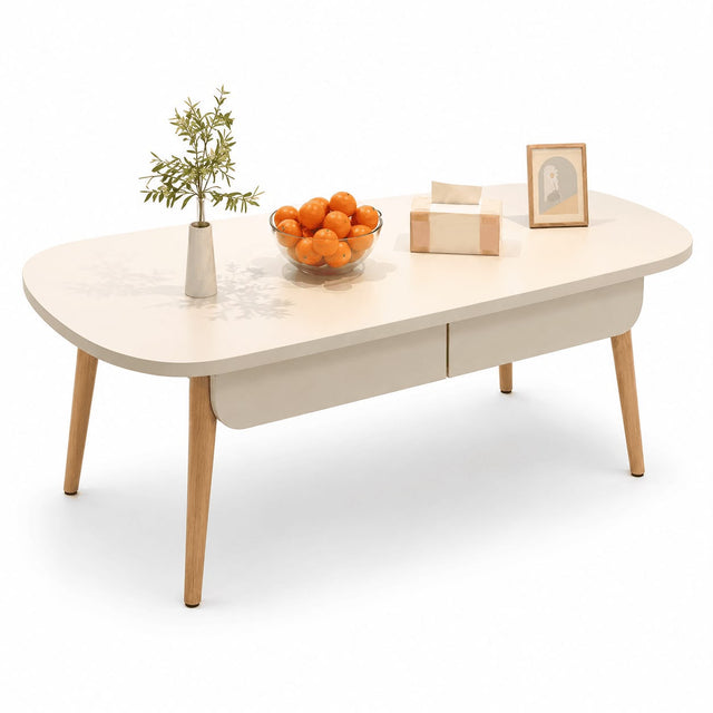 Oval Coffee Table with Storage Drawers | Wooden Leg Coffee Table