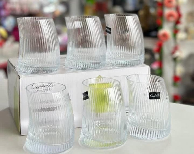 Clear Ribbed Wave Crystal Whiskey Glasses with Curved Shape, 330ml
