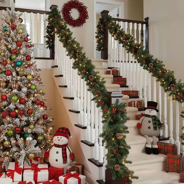 Pre Decorated Green Christmas Garland with Inbuilt Lights, Red Berries and Pine Cones — 2.7 Metres