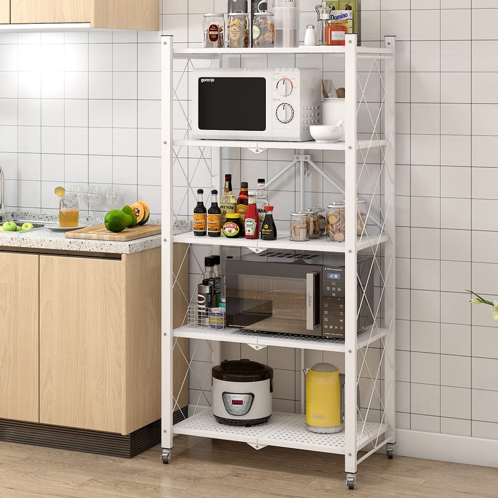 Foldable movable metallic storage rack