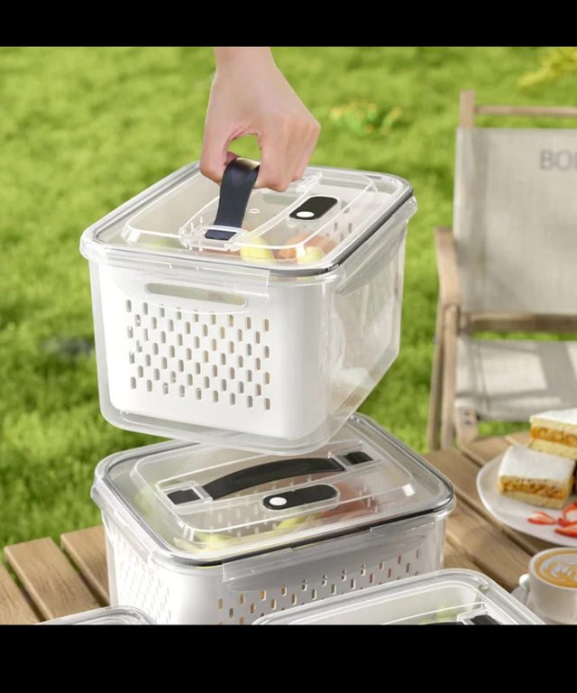 airtight food storage container set with removable drain baskets,4pcs set