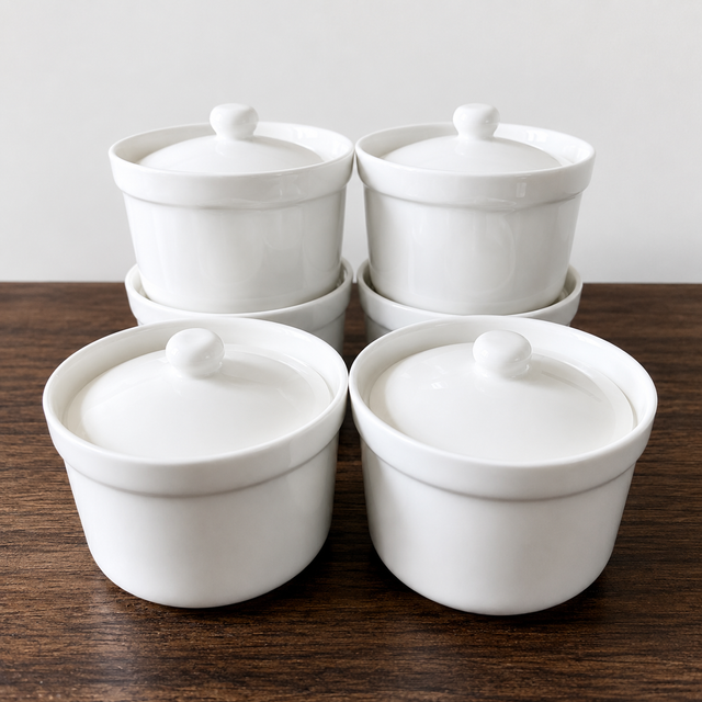 White Ceramic Lidded Pots Set Kitchen Storage —