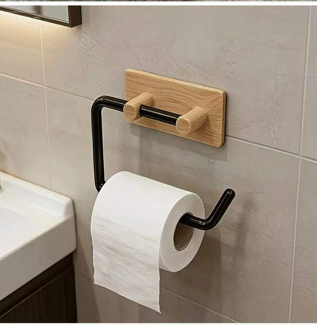 Wood Grain No-Drill Toilet Paper Holder cry