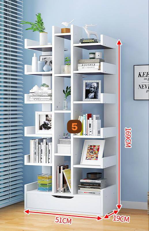 Bookshelf with Drawer Wood Storage Rack for Books Utility Organizer Shelves for Living Room Bedroom Home Office bookcase