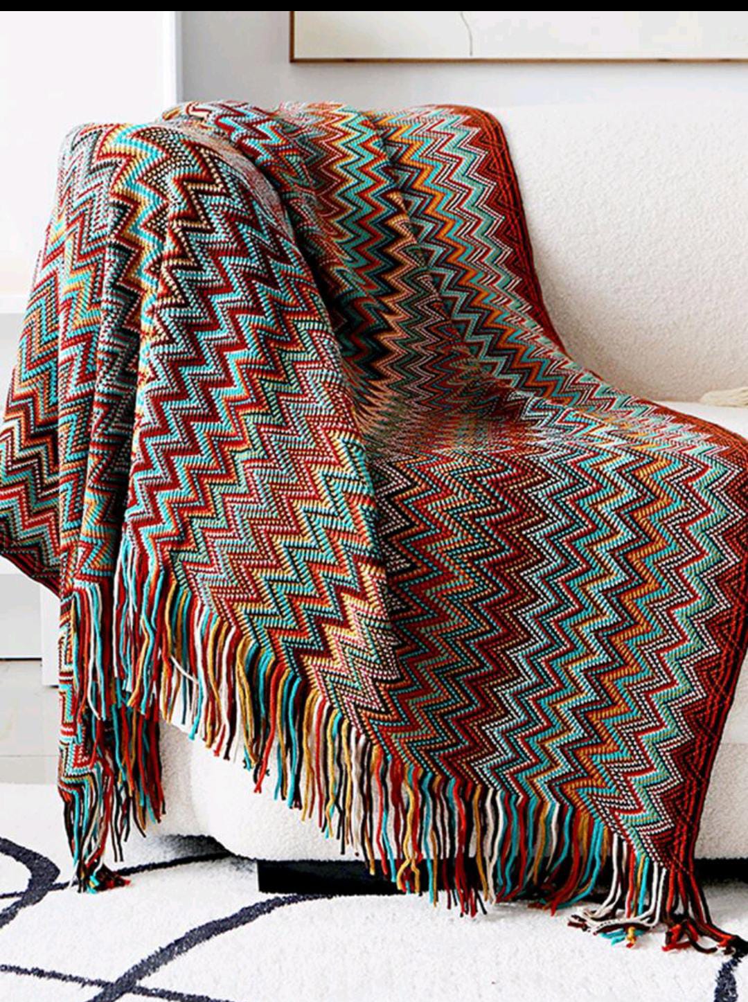Bohemian Knitted Throw Blanket With Tassel