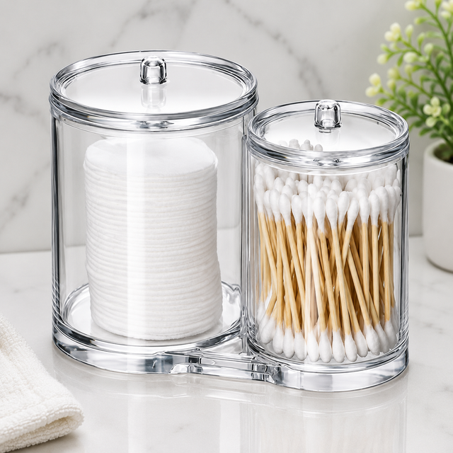 Clear acrylic bathroom organizer cotton pad swab holder — iDecorators Kenya