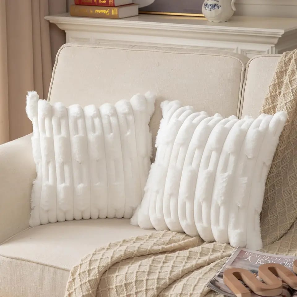 White Plush Soft Cushion Cover for Sofa Comfortable Decorative Pillowcase Living Room Nordic Style