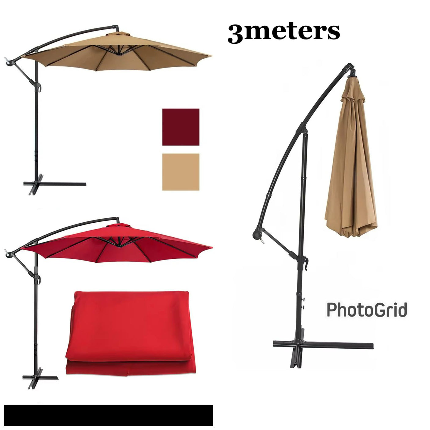 3M Parasol Replaceable Cloth Garden Umbrella
Coverage: Large 3-meter canopy provides ample shade for outdoor areas.
Material: Durable, replaceable fabric designed for UV protection and rain resistance.
Design: Stylish patio arm structure ideal for gardens, patios, poolside, and outdoor seating.
Function: Protects against harsh sunlight and light rain while enhancing outdoor décor.
Use: Perfect for home, café, restaurant, or resort settings.